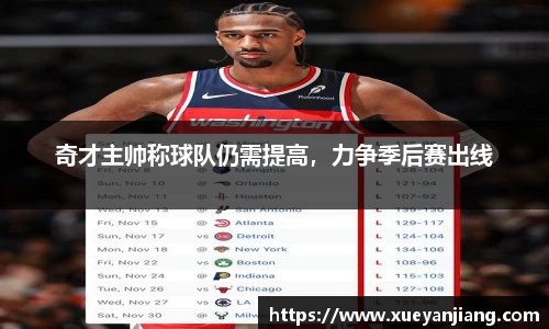 奇才主帅称球队仍需提高，力争季后赛出线