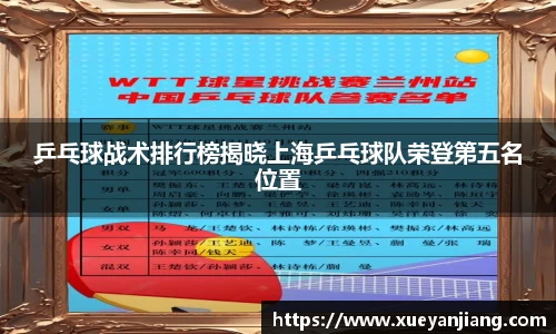 乒乓球战术排行榜揭晓上海乒乓球队荣登第五名位置