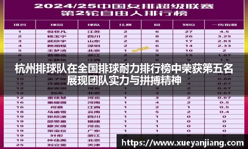 杭州排球队在全国排球耐力排行榜中荣获第五名展现团队实力与拼搏精神